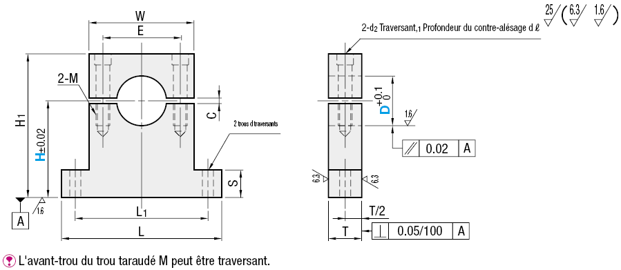Supports d'arbre - En T, fente latérale - Précision:Affichage d'image associés
