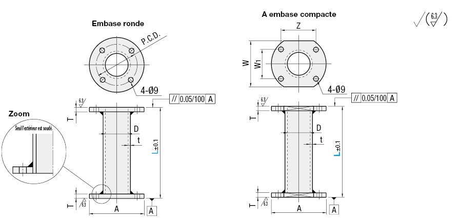 Socles pour tubes - Embase compacte soudée:Affichage d'image associés