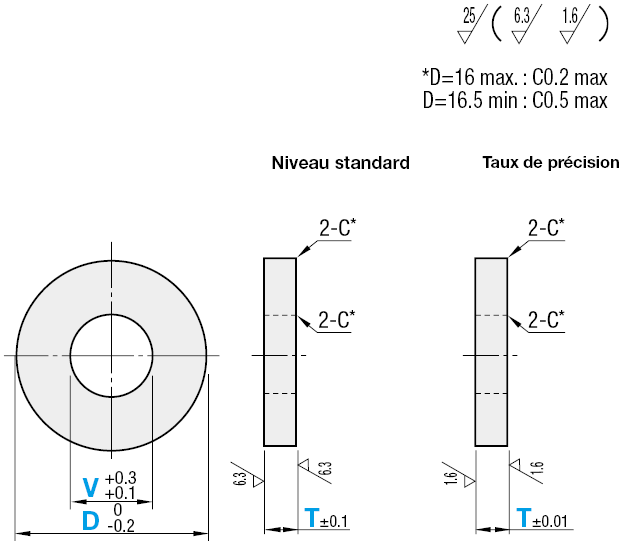 Rondelles métalliques - tolérance  +-0.10 & +-0.01 mm - dimensions configurables:Affichage d'image associés