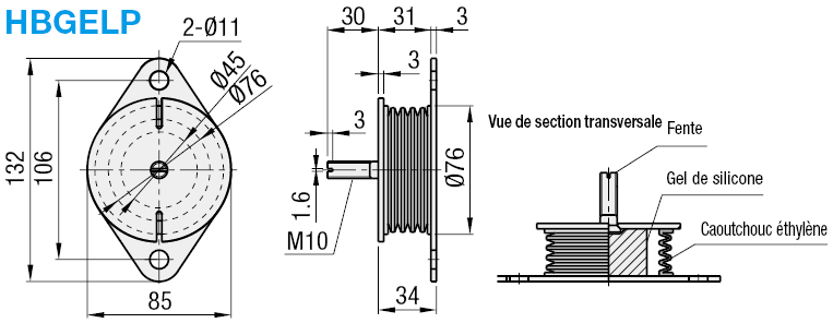 Gel antivibration, 1 extrémité filetée, plaque de butée à 1 ext., enveloppe en caoutchouc:Affichage d'image associés