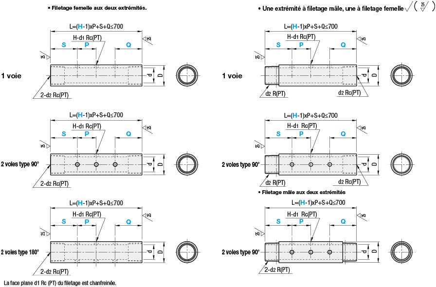 Collecteurs de tuyauterie - Sorties 1 rangée/2 rangées, 2 entrées:Affichage d'image associés