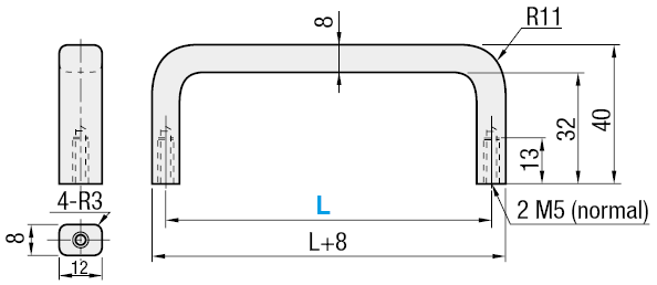 Poignées - Rectangulaire, longueurs configurables:Affichage d'image associés