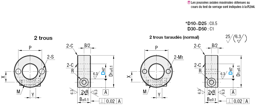 Colliers d'arbre - Type à verrouillage par insertion - 2 trous/filetage:Affichage d'image associés