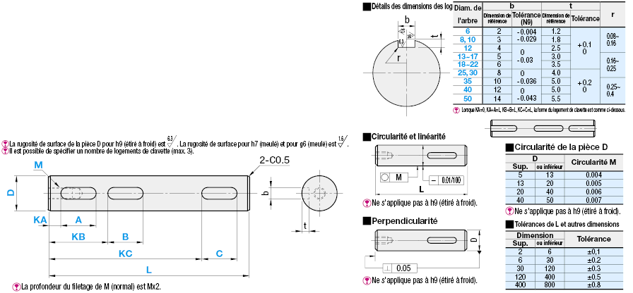 Arbres rotatifs - Taraudage à une extrémité avec logements de clavette:Affichage d'image associés