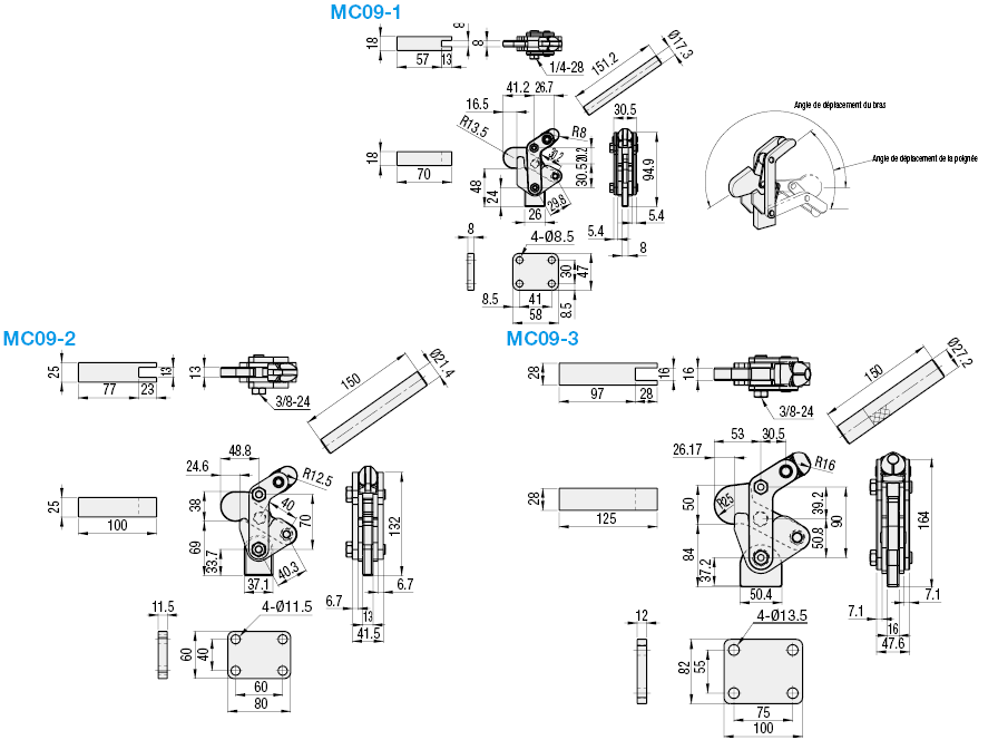 Dispositifs de serrage à genouillère - Poignée verticale, base horizontale, divers usages:Affichage d'image associés