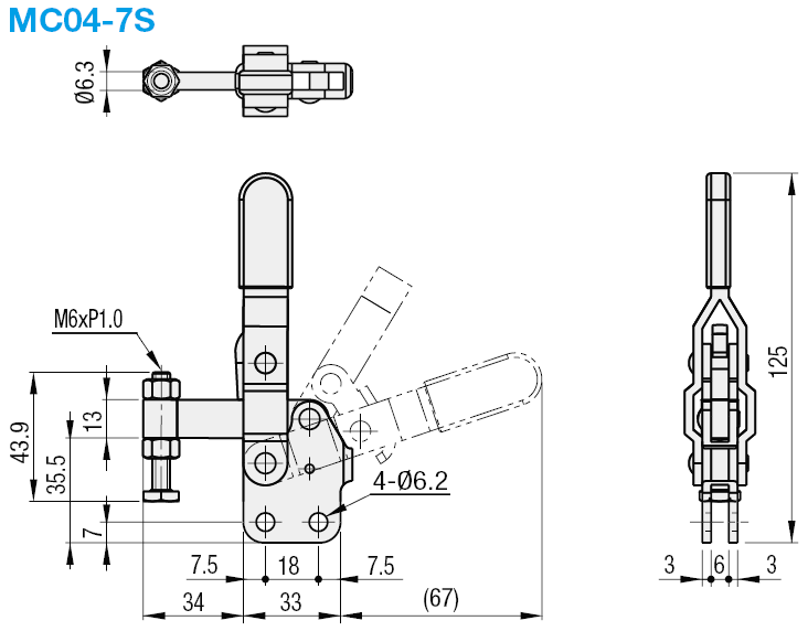 Dispositifs de serrage à genouillère - Poignée verticale - Base droite:Affichage d'image associés