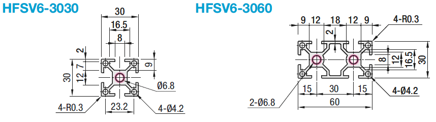 profilés alu de la série HFS6, fente largeur 8mm - Rayons de bec minimes:Affichage d'image associés
