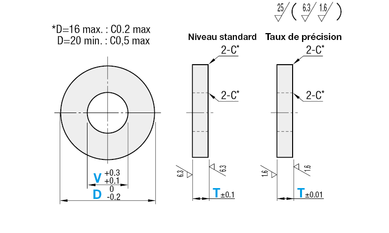 Rondelles métalliques trempées/Épaisseur +-0.10 & +-0.01 mm - dimensions configurables:Affichage d'image associés