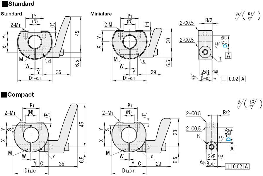 Colliers d'arbre - Avec levier de serrage, coupe en D:Affichage d'image associés