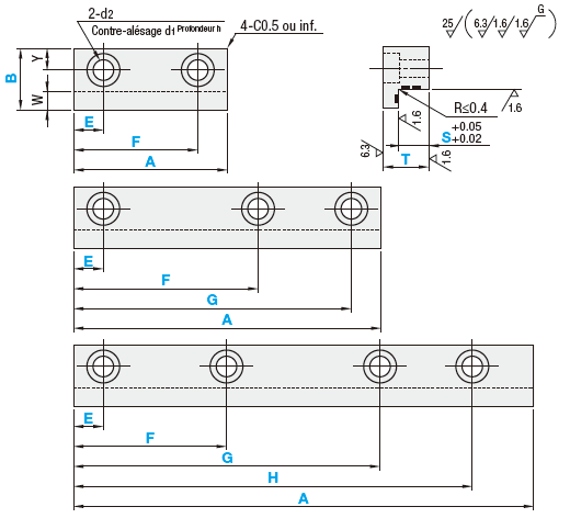Clavettes en L - Alliage de cuivre, longueur et pas de trou de vis configurables:Affichage d'image associés