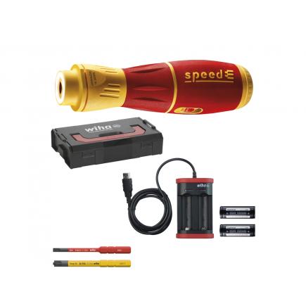 Wiha Tournevis à assistance électrique speedE® II 7 pcs avec embouts isolés slim, batteries et chargeur USB dans une mini L-Boxx