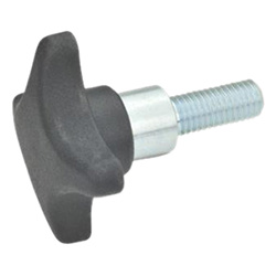 Hand knobs, Plastic, protruding steel bushing, threaded bolt, Steel 6335.4-TE-32-M6-20