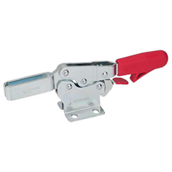 Horizontal acting toggle clamps with safety hook, with horizontal base