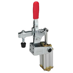 Pneumatic toggle clamps with additional manual operation