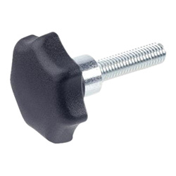 Star knobs, plastic, with protruding steel bushing, with threaded bolt steel 6336.4-ST-40-M10-15