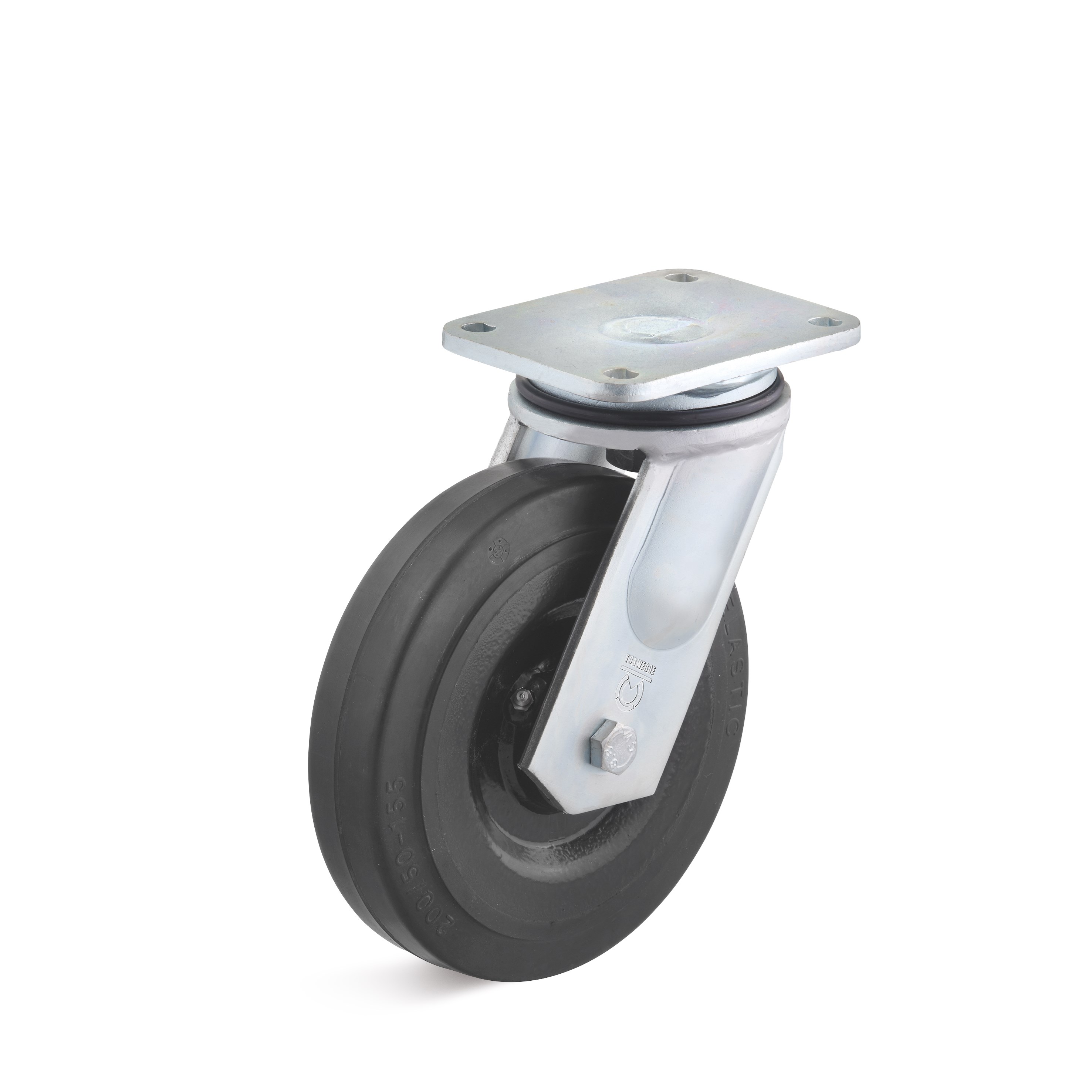 Heavy duty swivel castor with elastic solid rubber wheel
