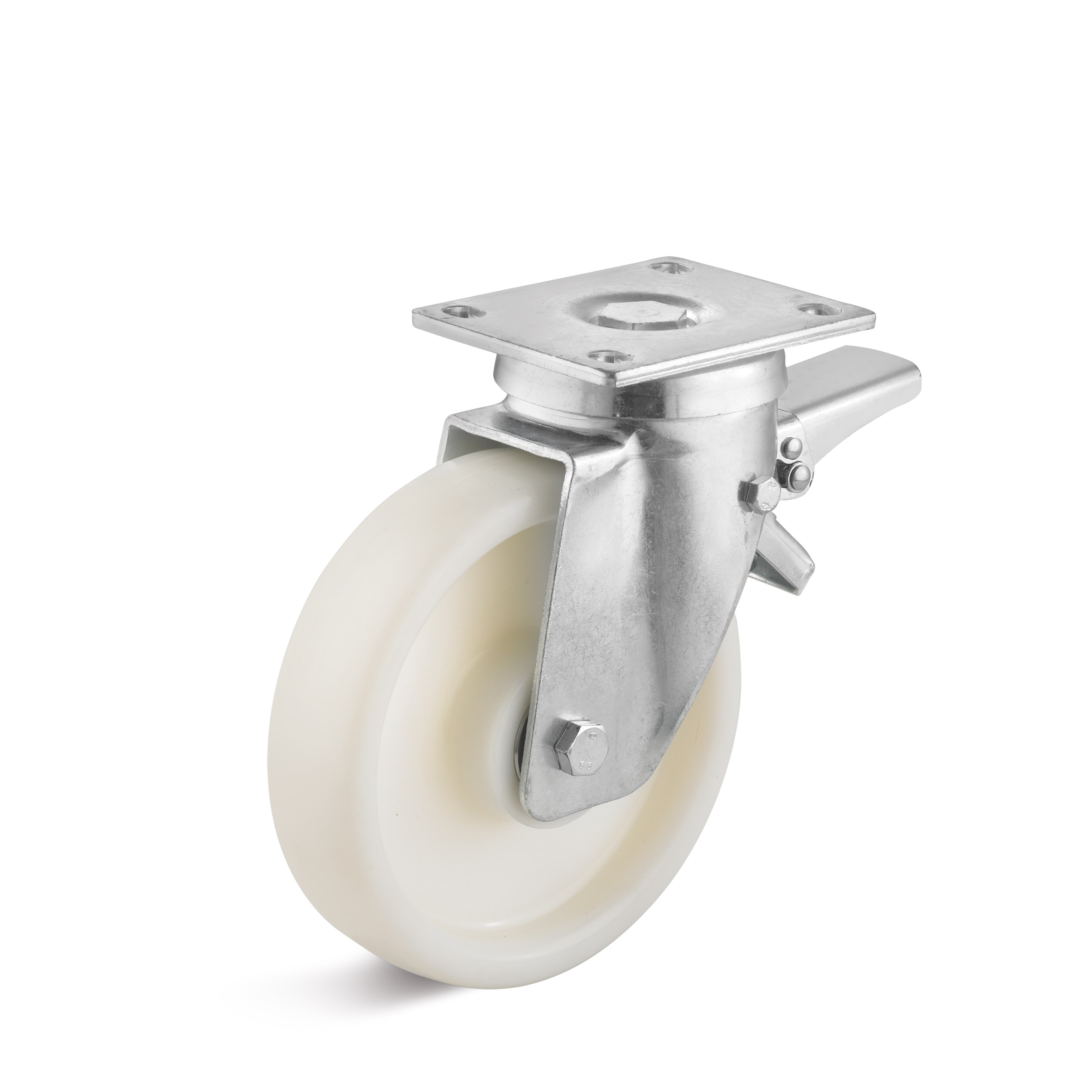 Heavy duty swivel castor with double stop and polyamide wheel
