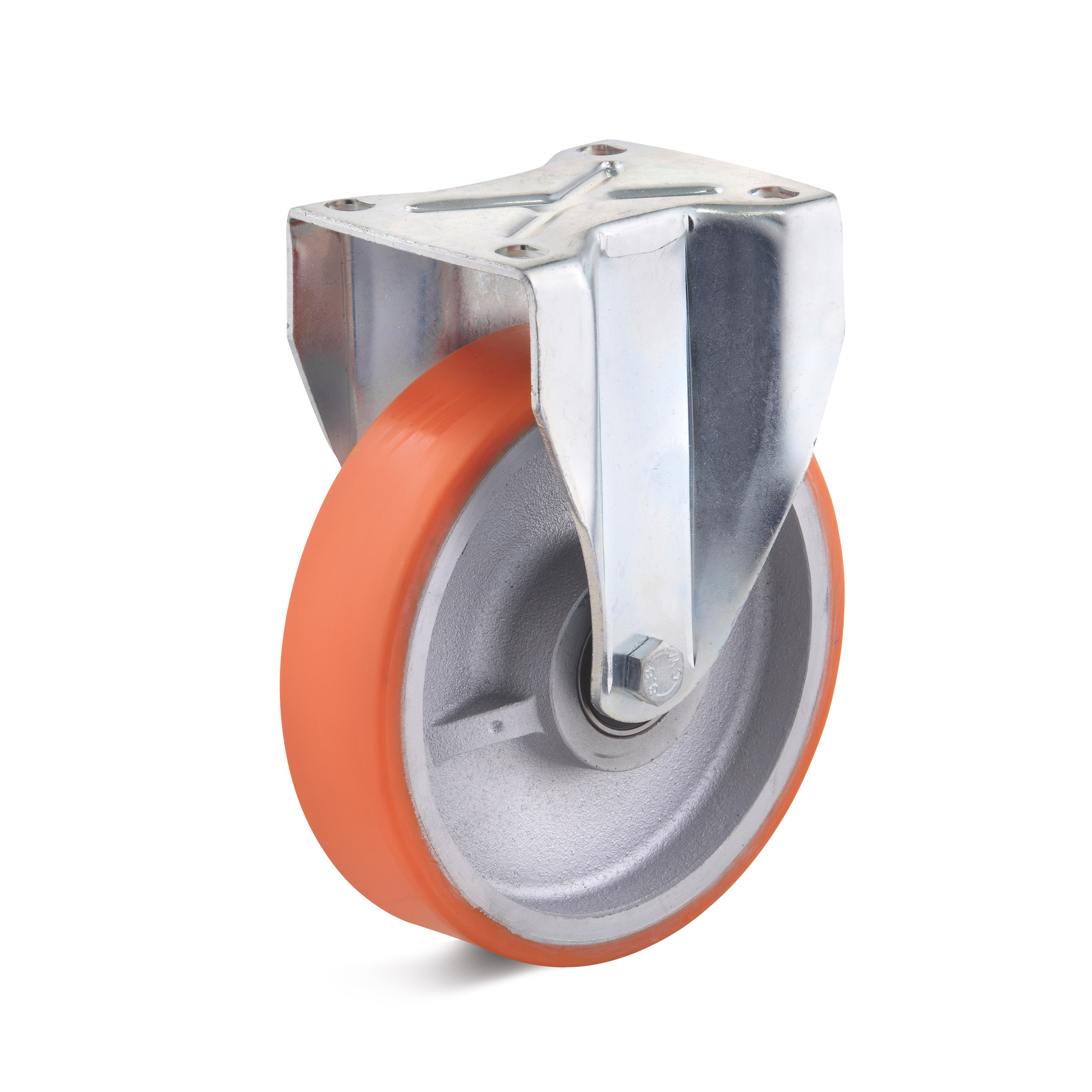 Heavy duty fixed castor with polyurethane wheel, housing made of welded steel construction