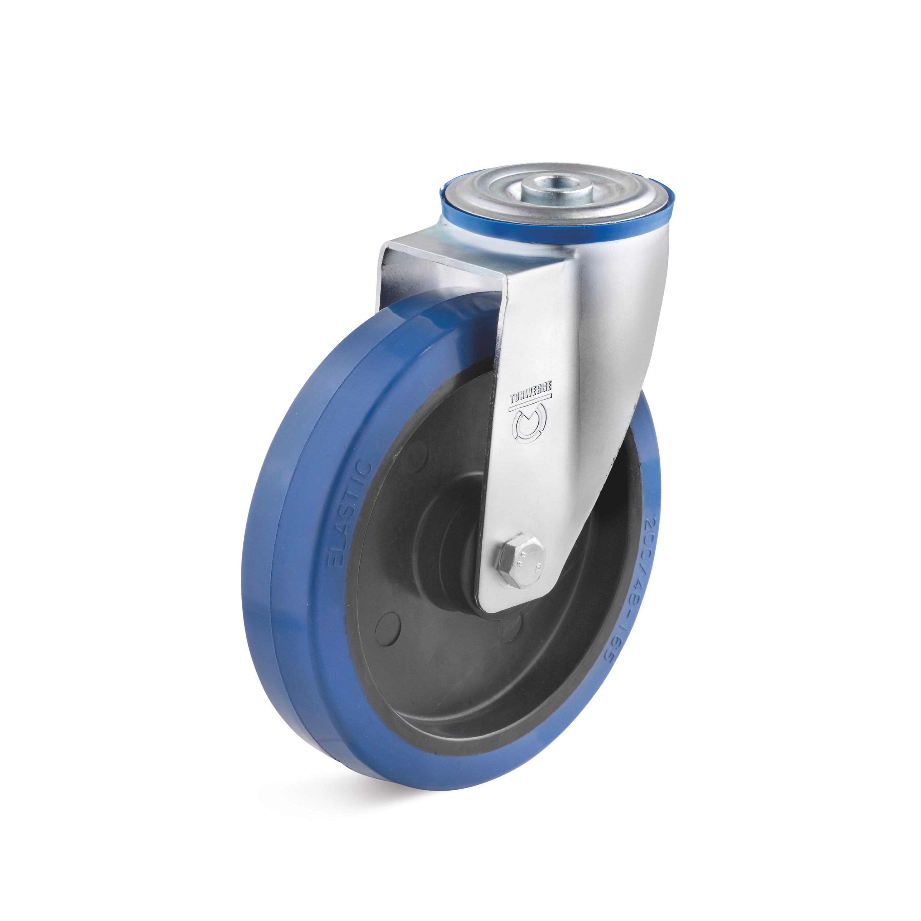 Swivel castor with back hole and elastic solid rubber wheel