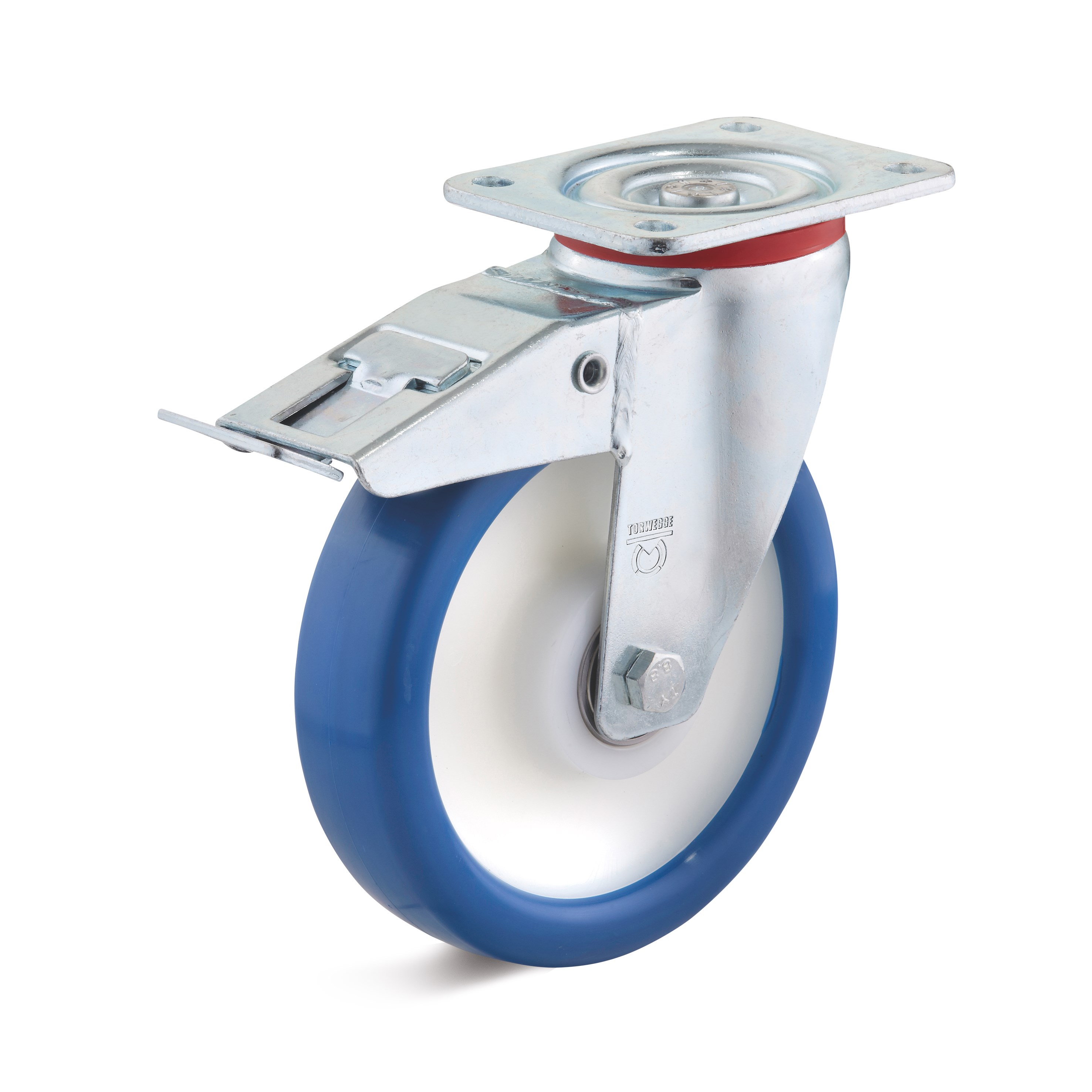 Swivel castor with double stop in the caster and elastic polyurethane wheel