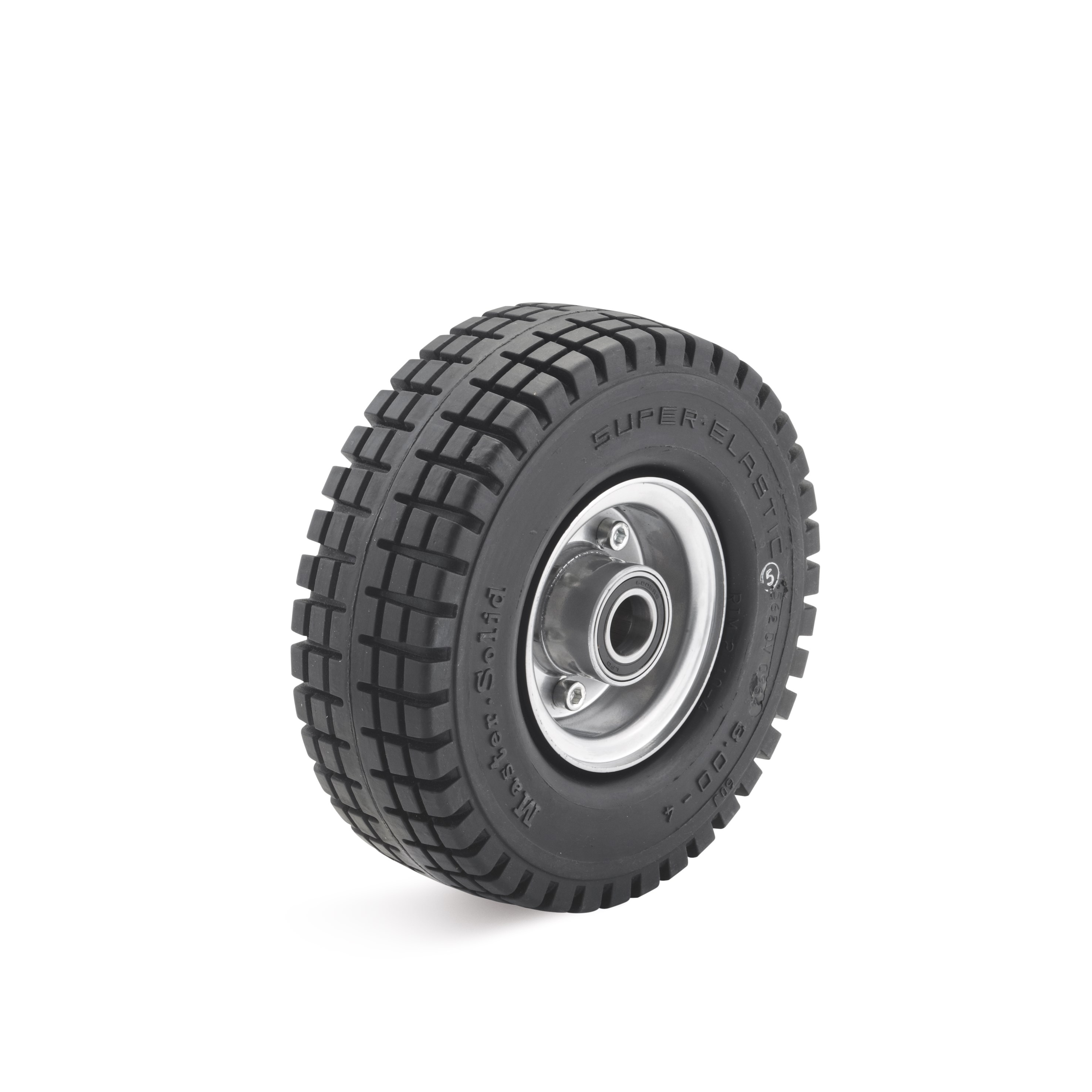 Super elastic wheel, on sheet steel care, 3-component tires