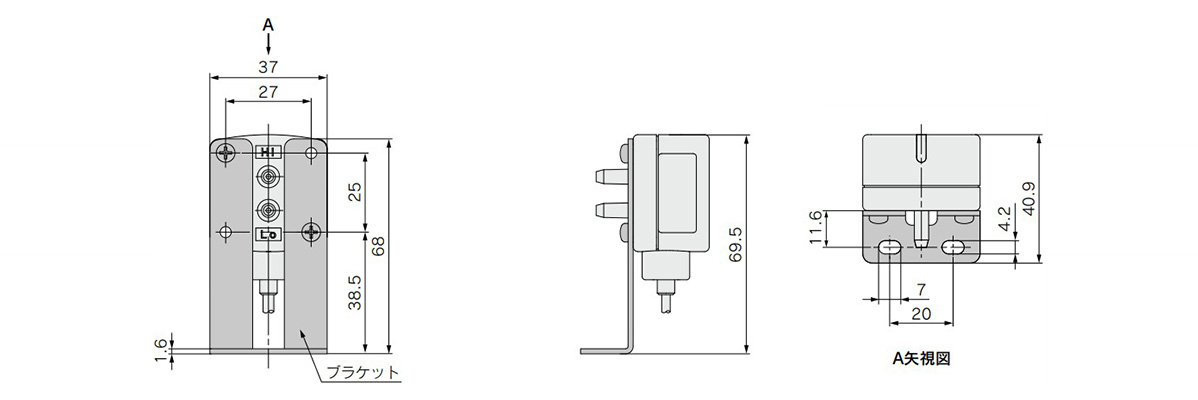 Low Differential Pressure Sensor PSE550 Series With Bracket dimensional drawing