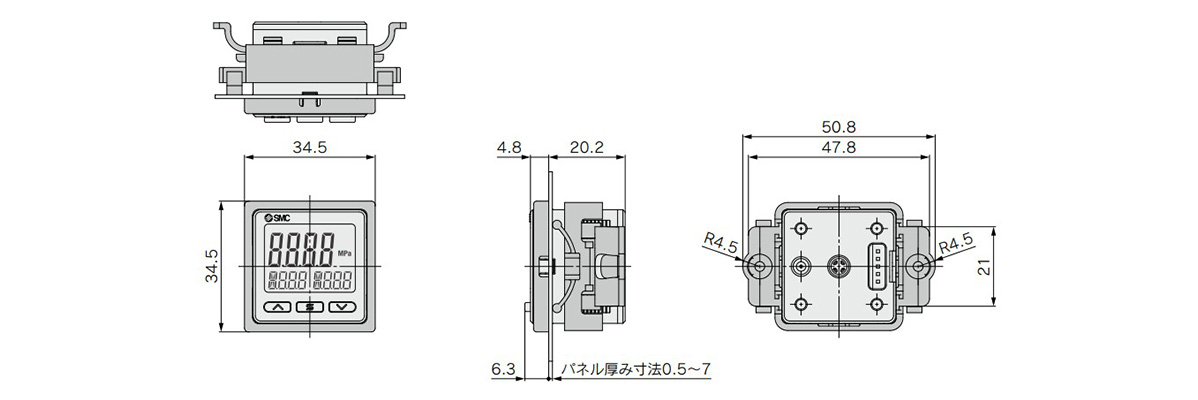 Schéma dimensionnel de l'adaptateur de montage sur panneau B