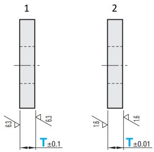Options de réalisation d'un disque d'espacement type : (1) Version standard, (2) Version de précision