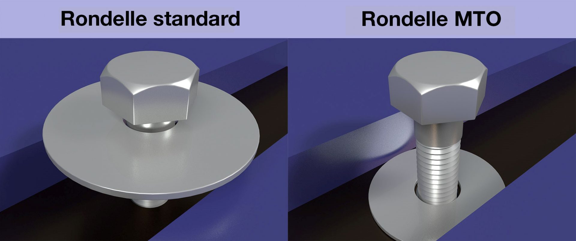 Comparaison d’une rondelle pour carrosseries conforme à la norme DIN et une rondelle MTO réalisée sur mesure pour des zones de montage étroites en raison de la construction. Illustration : MISUMI.