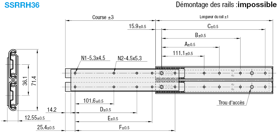 E1708 - Glissière pour charge lourde - Extension Totale - Inox