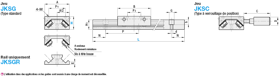Glissière simple - Bloc et rail en aluminium, avec roulement à billes:Affichage d'image associés