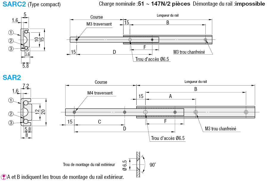 Glissière télescopique - Alliage en aluminium, charge légère, 2 parties:Affichage d'image associés