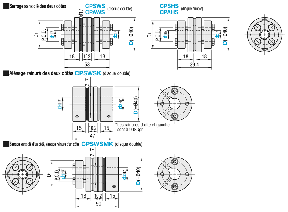 Accouplements - Disque à haute rigidité, D.E. 40mm, pour servomoteurs:Affichage d'image associés