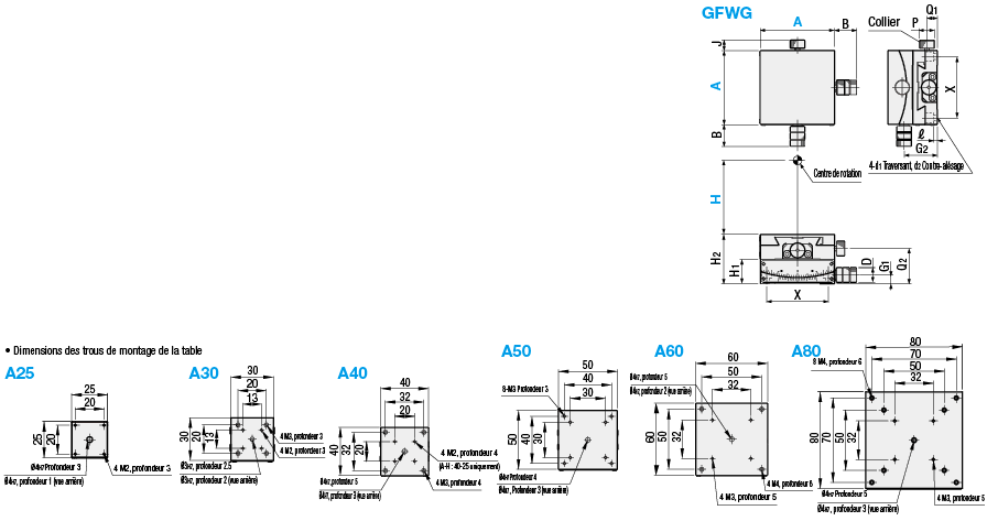Table goniométrique à 2 axes - Rainure à queue d'aronde:Affichage d'image associés