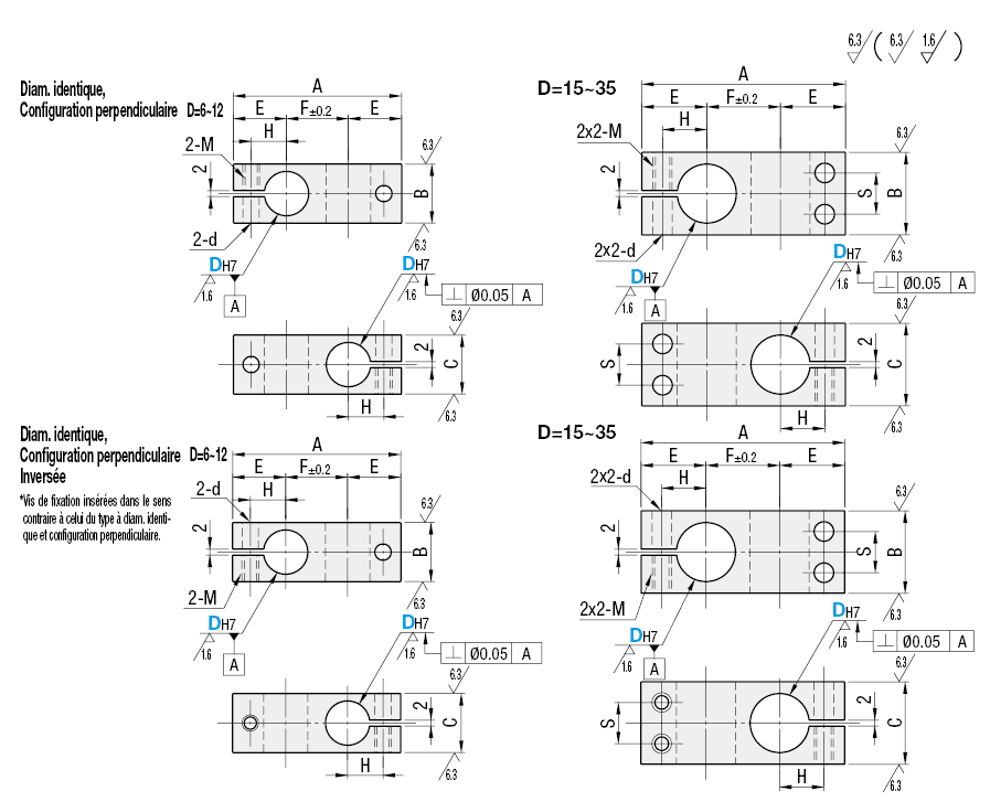 Configuration perpendiculaire, trous d’arbre de diamètre identique, extrémités carrées:Affichage d'image associés