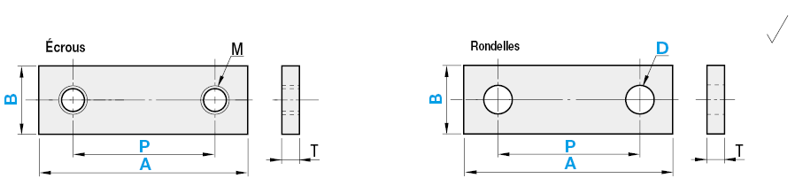 Rondelles et écrous rectangulaires - avec deux trous de dégagement:Affichage d'image associés