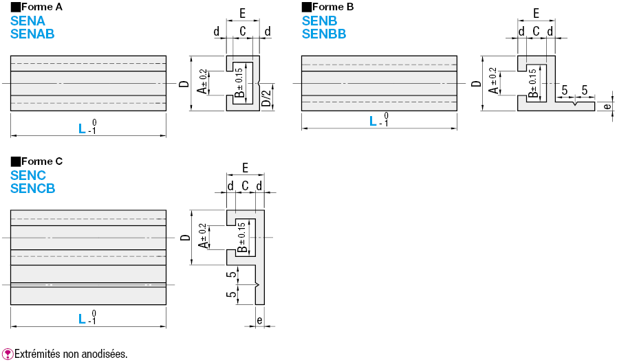 Rails d'interrupteurs et de capteurs - Type en aluminium, dimension L configurable:Affichage d'image associés