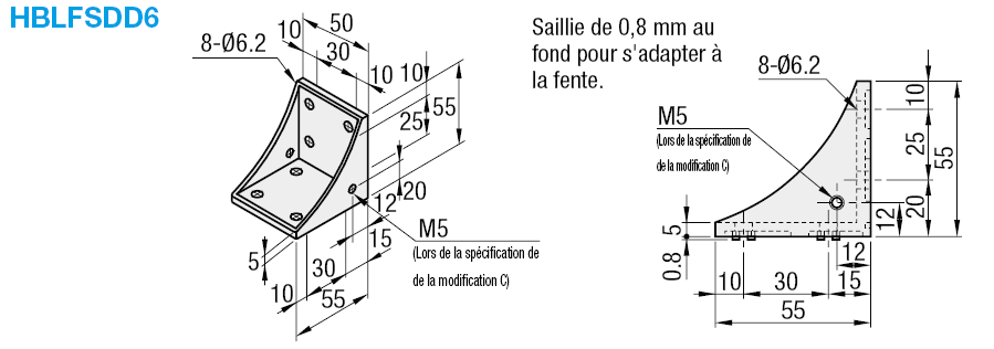 Supports - Série 6, supports inversés avec patte, 2 fentes, 8 trous, sans épaulement:Affichage d'image associés