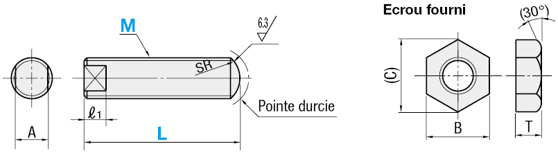 Vis de butée embout arrondi - L paramétrable - Filetage normal et fin:Affichage d'image associés