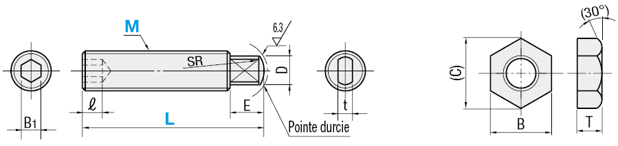 Vis de butée embout arrondi dégagé - L sélectionnable - Filetage normal et fin:Affichage d'image associés