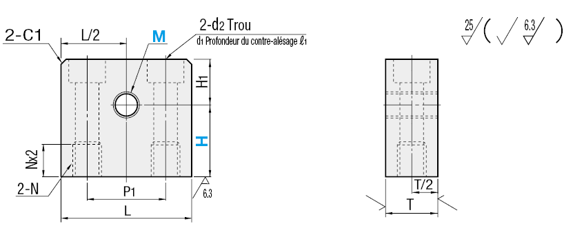 Bloc butoir taraudé et contre alésé - H configurable - Filetage normal et fin:Affichage d'image associés