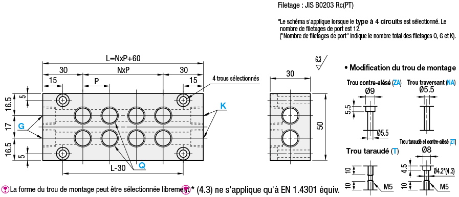 Collecteurs hydrauliques/pneumatiques 2 rangées - Trou traversant latéral/trou supérieur:Affichage d'image associés