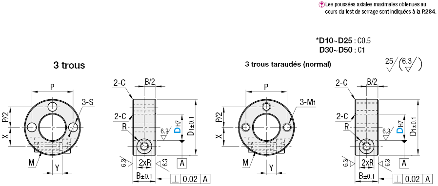 Colliers d'arbre - Type à verrouillage par insertion - 3 trous/filetage:Affichage d'image associés