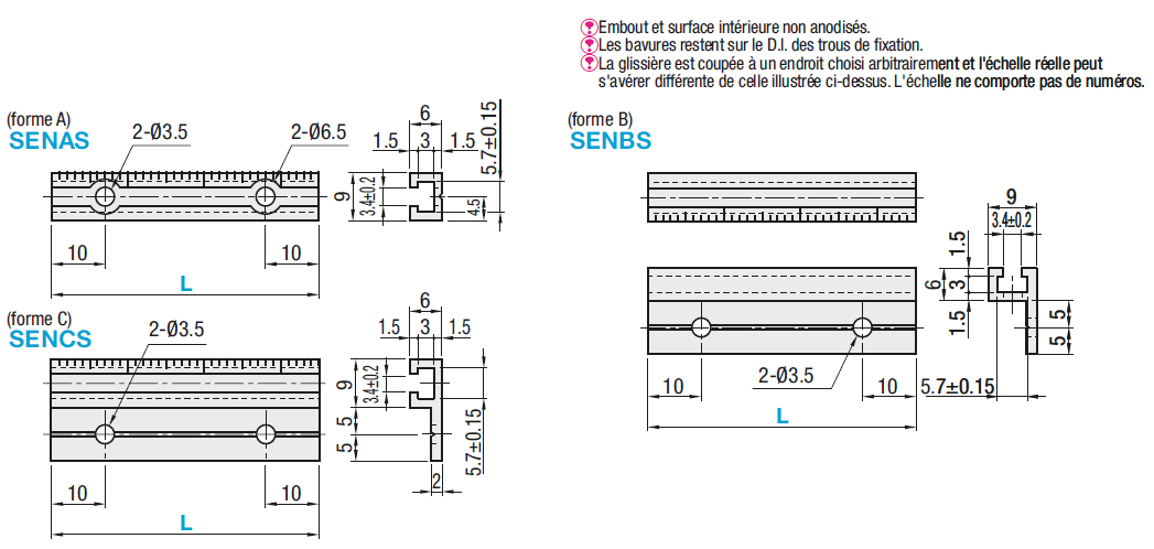 Rails pour interrupteurs et capteurs - Aluminium, L configurable, gradué:Affichage d'image associés