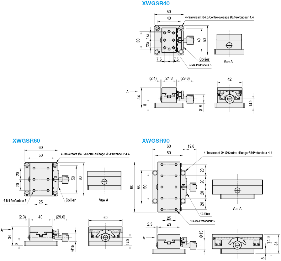 Table X - Rainure à queue d'aronde, charge élevée:Affichage d'image associés