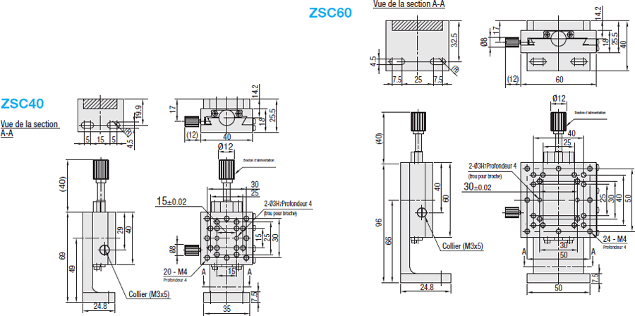 Table Z - Haute précision, queue d'aronde - Poignée standard / Déportée (pas de 4.2mm):Affichage d'image associés