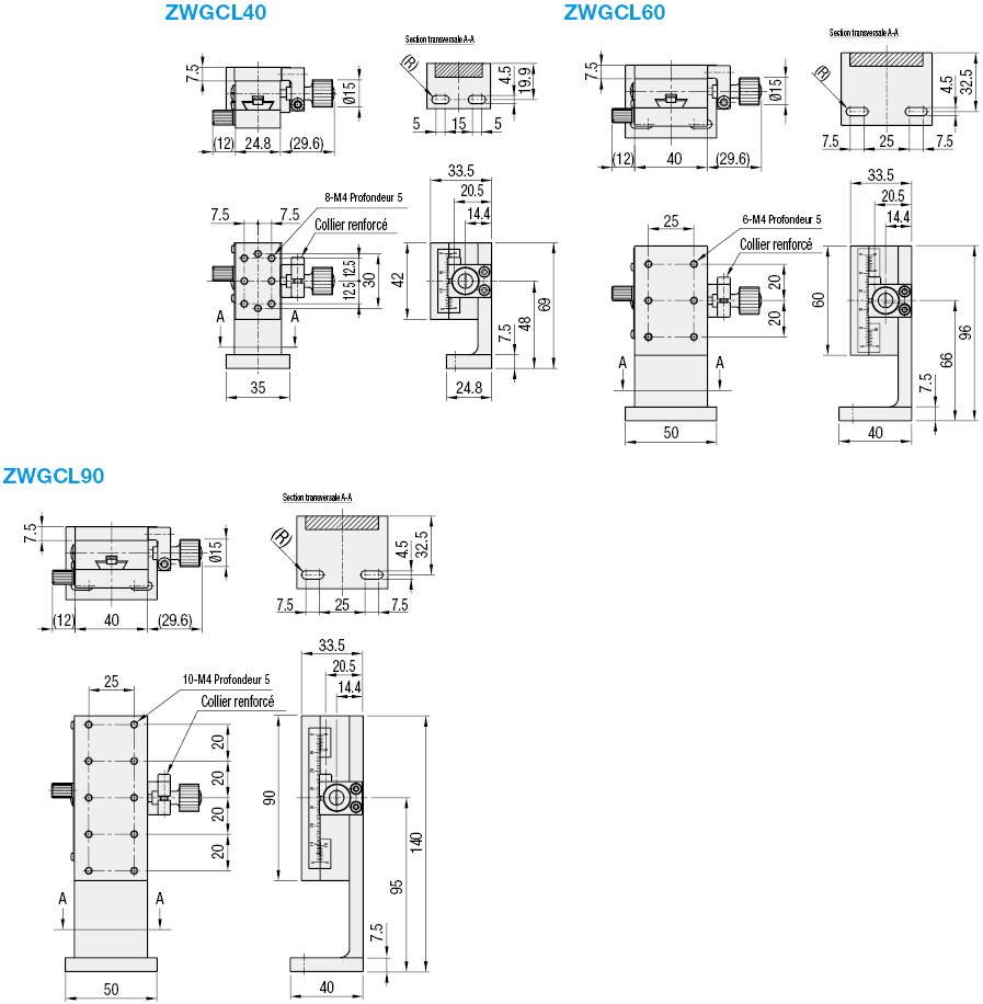 Table axe Z - Haute précision - Type à crémaillère et pignon - Rainure à queue d'aronde:Affichage d'image associés