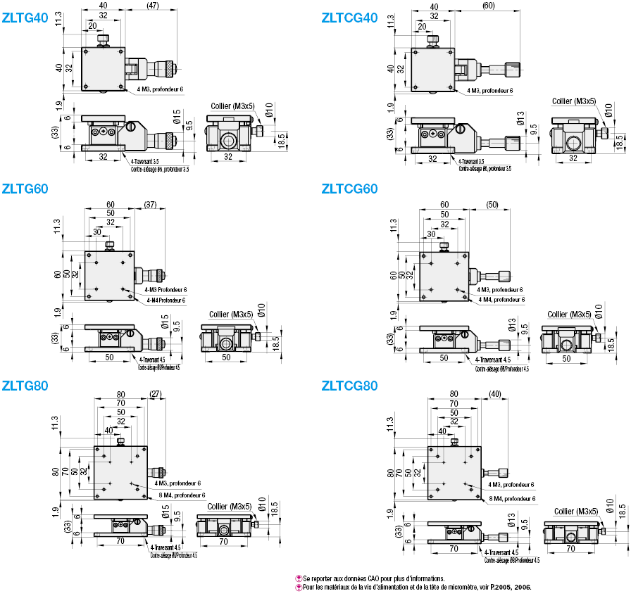 Table axe Z - Haute précision - Pas 0.5 - Micromètre - Profil abaissé - Rouleau croisé:Affichage d'image associés