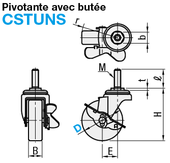 Roulette - Fixation tige filetée:Affichage d'image associés