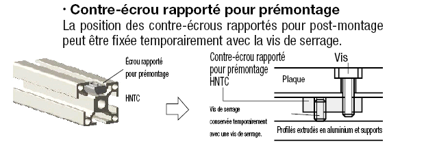 Contre-écrous rapportés pour pré-montage - Pour profilés aluminium série 5:Affichage d'image associés